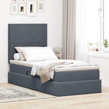 vidaXL Opslag bed met matras Donkergrijs 90 x 200 cm Fluweel, Verzenden, Nieuw