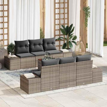 vidaXL Tuinbank Set 7 st Grijs poly rattan, Tuin en Terras, Verzenden, Nieuw