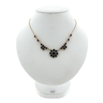 Gouden jasseron schakelcollier met granaat (Ketting), Gebruikt, Ophalen of Verzenden, Met edelsteen, Goud