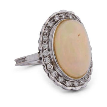 Ring - 18 karaat Witgoud Opaal - Diamant, Nieuw