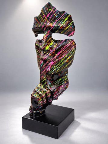 Beeld, artistic Statue head on block  THE SILENCE  42 cm