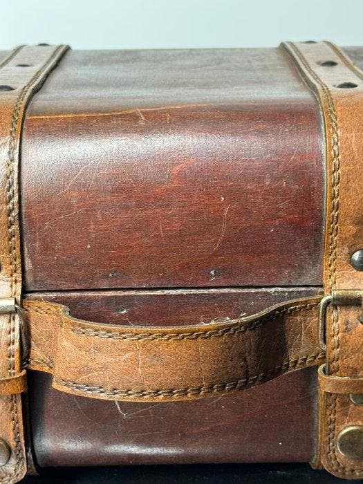 Opbergkoffer - Hout, Leder - Reiskist, Antiquités & Art, Curiosités & Brocante
