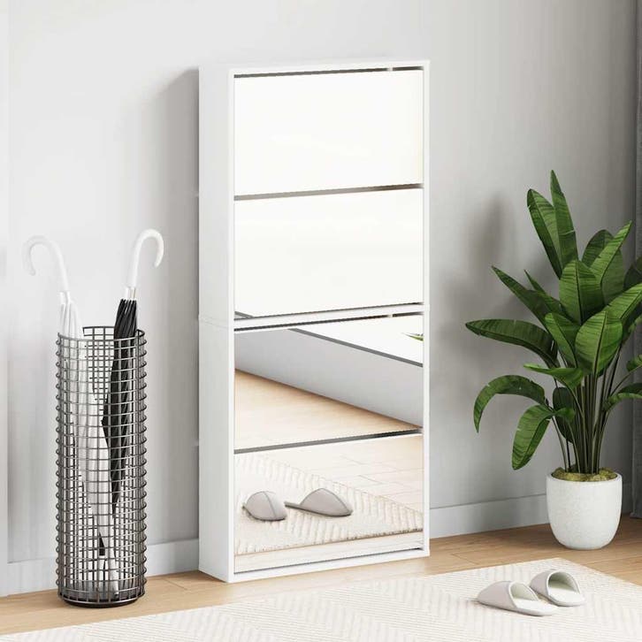 vidaXL Schoenenkast met 4 spiegels 63x17x134 cm wit, Huis en Inrichting, Kasten | Schoenenkasten, Nieuw, Verzenden