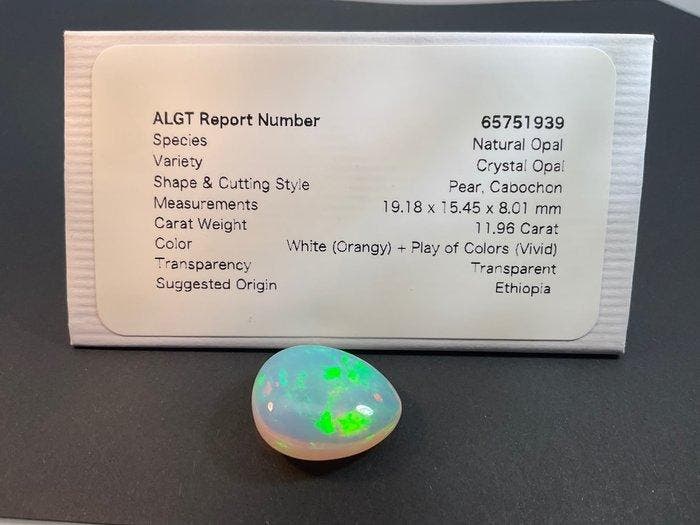 1 pcs Meerkleurig, Wit Opaal - 11.96 ct - Antwerp Laboratory, Handtassen en Accessoires, Edelstenen