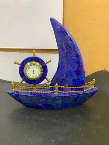 Lapis Lazuli Grote Maat Zeilbootklok - Hoogte: 250 mm -