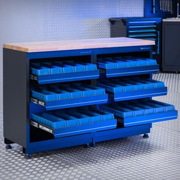 Datona Werkbank PREMIUM eiken werkblad met opbergbakken –, Ophalen of Verzenden
