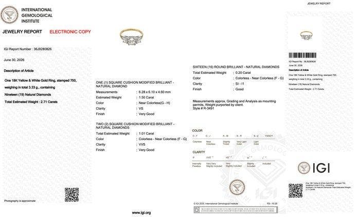 Bague - 18 carats Or jaune, Or blanc - 2.71ct. tw. Diamant, Handtassen en Accessoires, Ringen