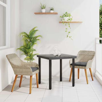 vidaXL Tuin Eettafel Set 3 st Lichtgrijs poly rattan, Verzenden