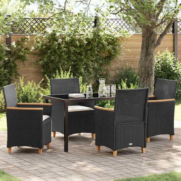 vidaXL Tuin Eettafel Set 5 pcs Zwart poly rattan, Verzenden, Nieuw