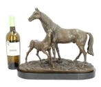 sculptuur, Paard met veulen - 34 cm - Marmer, Brons