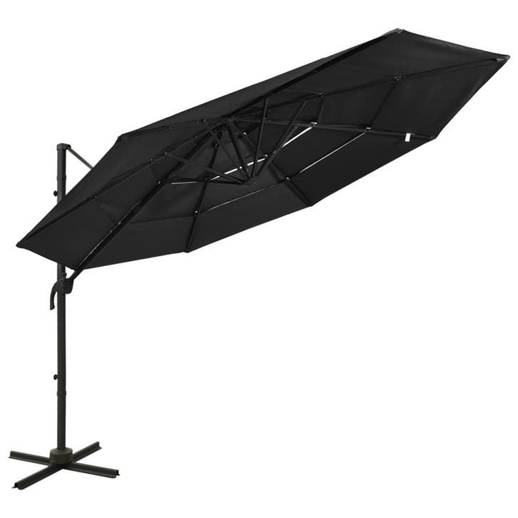 vidaXL Parasol 4-laags met aluminium paal 3x3 m zwart, Tuin en Terras, Parasols, Nieuw, Verzenden