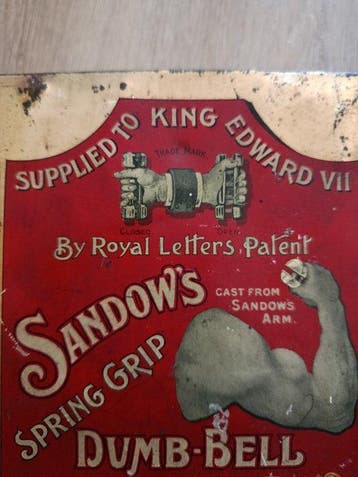 eugene sandow - Antieke halters met veergreep in originele, Nieuw