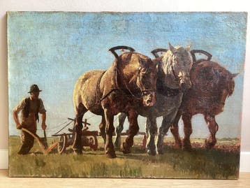 R.A.J. Wong Lun Hing (1920 - 1974) - Drie ploegende paarden