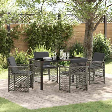 vidaXL Tuin Eettafel Set 5 st Grijs poly rattan, Verzenden