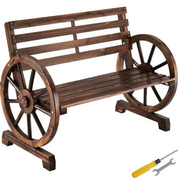 Tuinbank Howdy, wagenwielontwerp, gevlamd massief hout, Verzenden, Nieuw