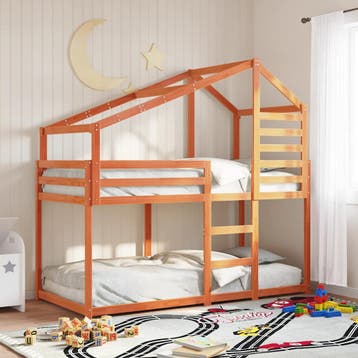 vidaXL Stapelbed met bedhuis massief grenenhout wasbruin, Verzenden