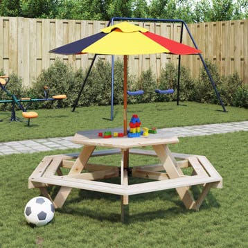 vidaXL Picknicktafel voor 4 kinderen met parasol zeshoekig, Tuin en Terras, Verzenden, Nieuw