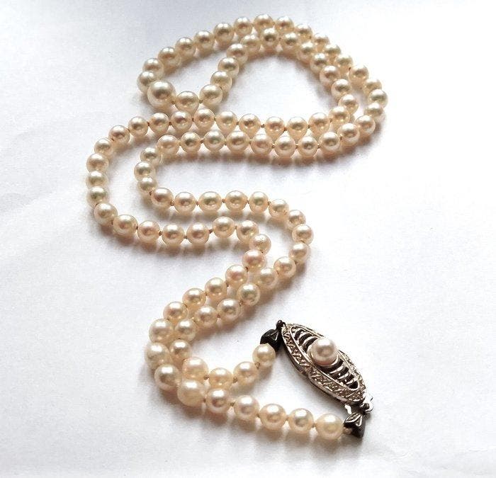 Zonder minimumprijs - Halsketting 14 kt witgoud - Akoya, Bijoux, Sacs & Beauté, Colliers