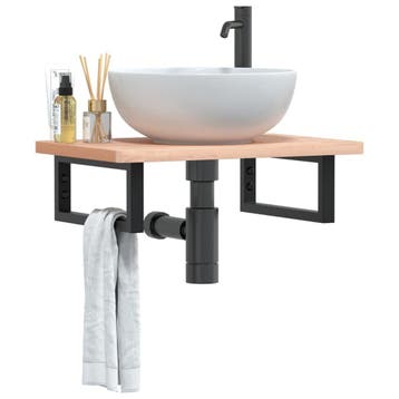 vidaXL Badkamer wandschap staal en massief beukenhout, Verzenden