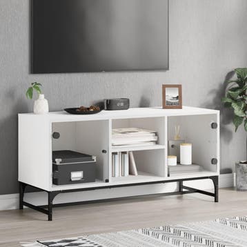 vidaXL Tv-meubel met glazen deuren 102x37x50 cm wit, Verzenden, Nieuw