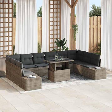 vidaXL Tuinbank Set 11 st Grijs poly rattan, Verzenden, Nieuw