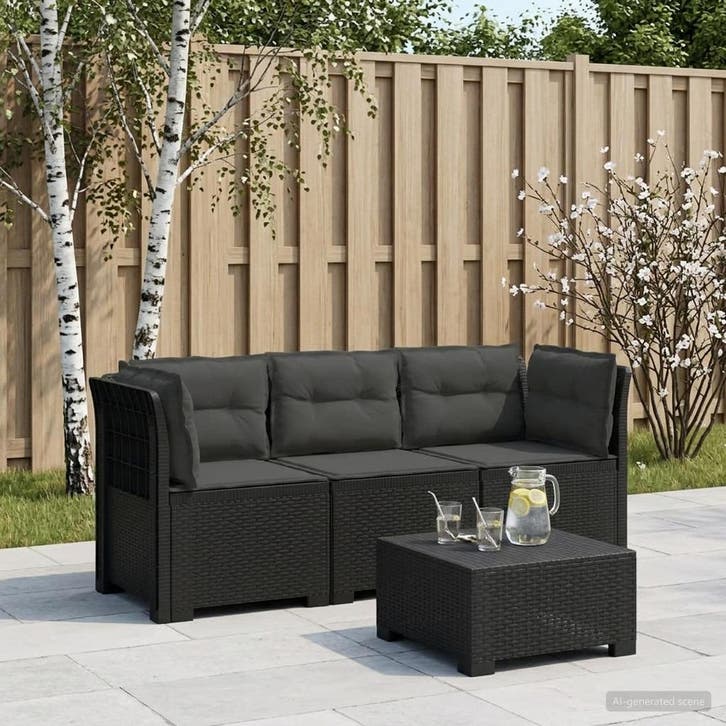 vidaXL 3-Zits Tu bank met Kussens Rattan Look PP Antraciet, Tuin en Terras, Tuinsets en Loungesets, Nieuw, Verzenden