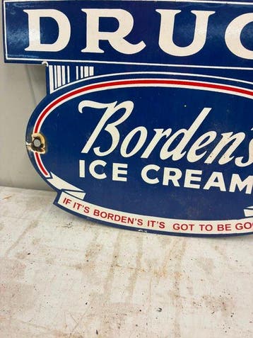 Borden’s Ice Cream “Drugs” – Emaille reclamebord – Vintage