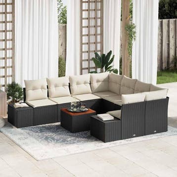 vidaXL Tuinbank Set 9 st Zwart poly rattan, Verzenden, Nieuw
