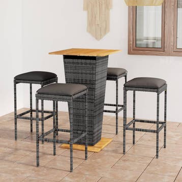 vidaXL 5-delige Tuinbarset met kussens poly rattan grijs, Verzenden, Nieuw