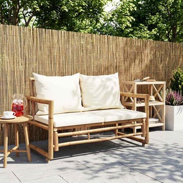 vidaXL Tuinbank 2-zits met kussens bamboe, Verzenden, Nieuw