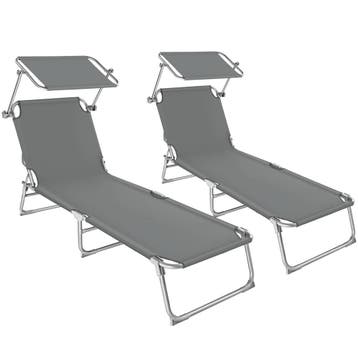 tectake 2 ligbedden 4 standen - grijs, Tuin en Terras, Tuinsets en Loungesets, Verzenden, Nieuw
