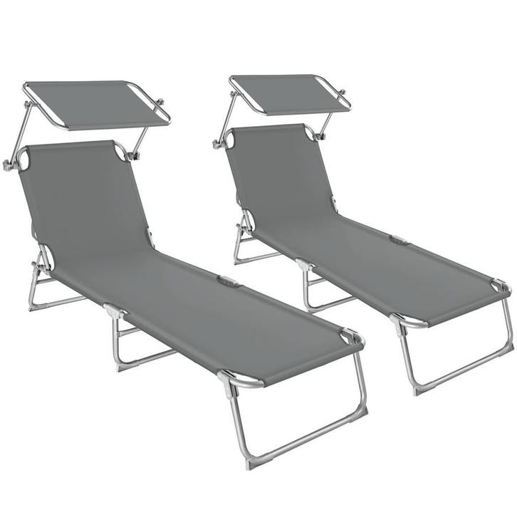 tectake 2 ligbedden 4 standen - grijs, Tuin en Terras, Tuinsets en Loungesets, Verzenden