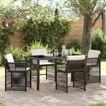 vidaXL Tuin Eettafel Set 5 st Bruin poly rattan, Verzenden