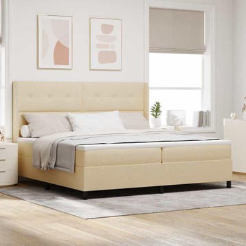 vidaXL LED Box Spring Bed met hoofdeinde Crème 200 x 200 cm, Verzenden