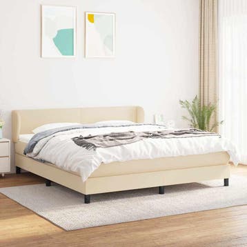 vidaXL Boxspring met matras stof crèmekleurig 160x200 cm, Verzenden