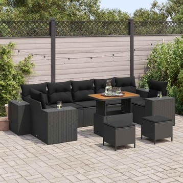 vidaXL Tuinbank Set 10 st 9-Aantal zitplaatsen Zwart poly, Verzenden, Nieuw
