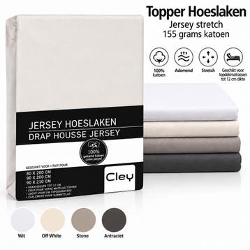 Jersey Topper hoeslaken Cley tot 12 cm dikte - 160/200 , Wit, Huis en Inrichting, Nieuw, Eenpersoons, Wit, Overige typen