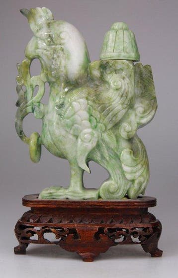 Statue Chine Sculpture Vase Chinese Carving Stone Phenix -