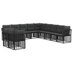 vidaXL Buiten bank set met kussen 11 pcs Zwart Polyester, Verzenden