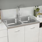 vidaXL Gootsteen dubbele bakken 800x500x155 mm roestvrij, Huis en Inrichting, Keuken | Keukenelementen, Verzenden, Nieuw