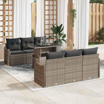 vidaXL Tuinbank Set met kussen met opslag 7 pcs Grijs Poly, Verzenden, Nieuw