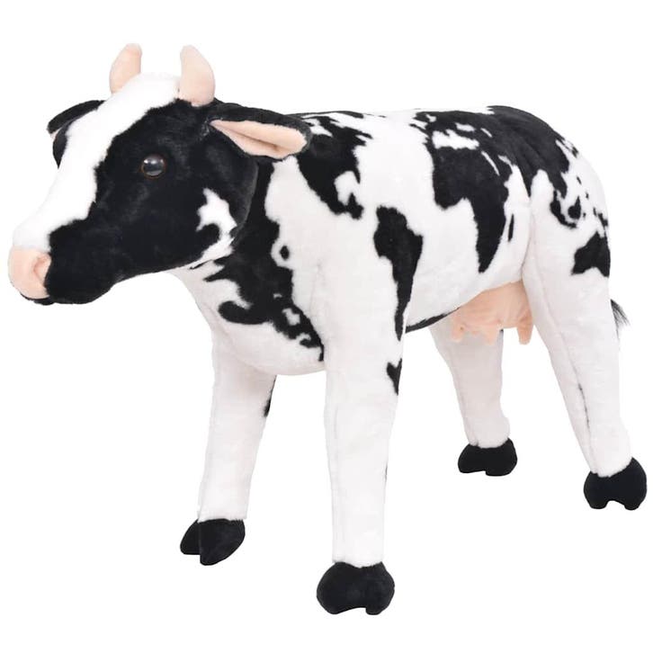 vidaXL Speelgoedkoe staand XXL pluche zwart en wit, Enfants & Bébés, Jouets | Peluches, Envoi