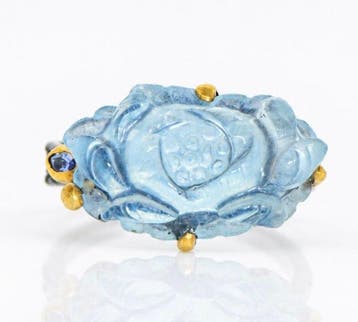 925 zilver zwart gerhodineerd - 10 ct gesneden aquamarijn -