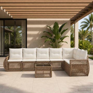 vidaXL Tuinbank Set 8 st Beige en Crème Wit poly rattan, Verzenden