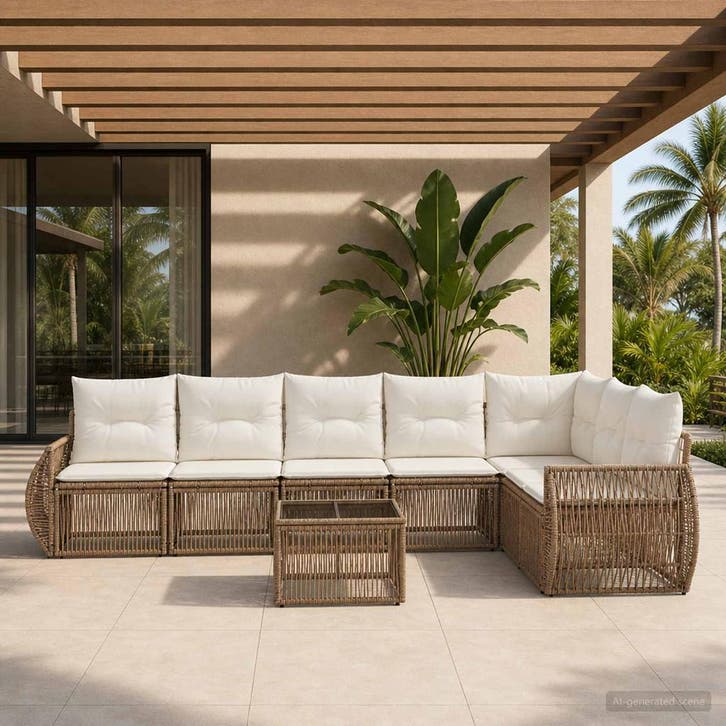 vidaXL Tuinbank Set 8 st Beige en Crème Wit poly rattan, Jardin & Terrasse, Ensembles de jardin, Envoi