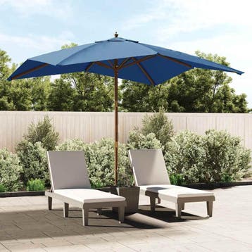 vidaXL Parasol met houten paal 300x300x273 cm azuurblauw, Verzenden