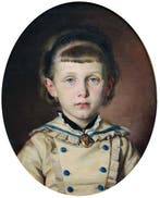 Alois Stoff (1846-?) - Portrait of a young girl in white, Antiquités & Art