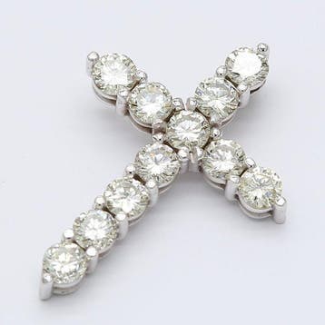Pendentif en forme de croix - 14 carats Or blanc - 1.37ct.