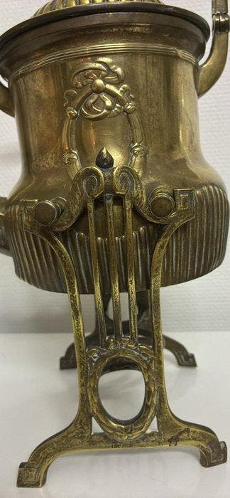 Waterkoker op standaard en brander - Verguld messing