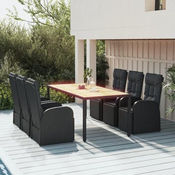 vidaXL 7-delige Tuinset poly rattan en massief acaciahout, Verzenden, Nieuw, Tuinset